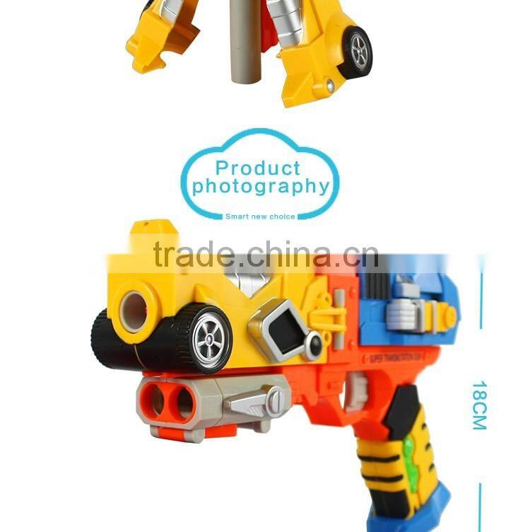 Fantastic kids playing deformable robot toy nerf gun bullets