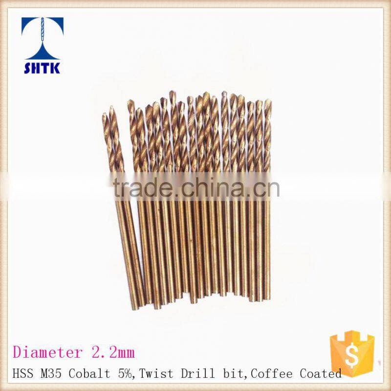 Drill bit, HSS M35 cobalt drill fully ground twist drill bit,Dia 2.2mm