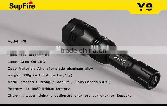 350lumen 3w Y9 CR Q5 long shot shockproof led torch flashlight with CE