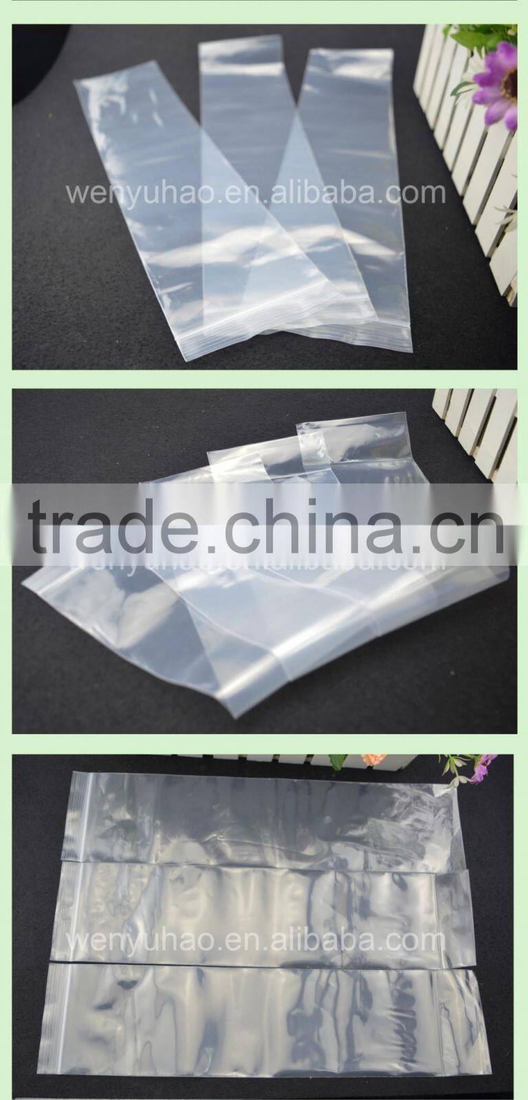 transparent custom size packing bag , high quality heat seal PE plastic zipper bag