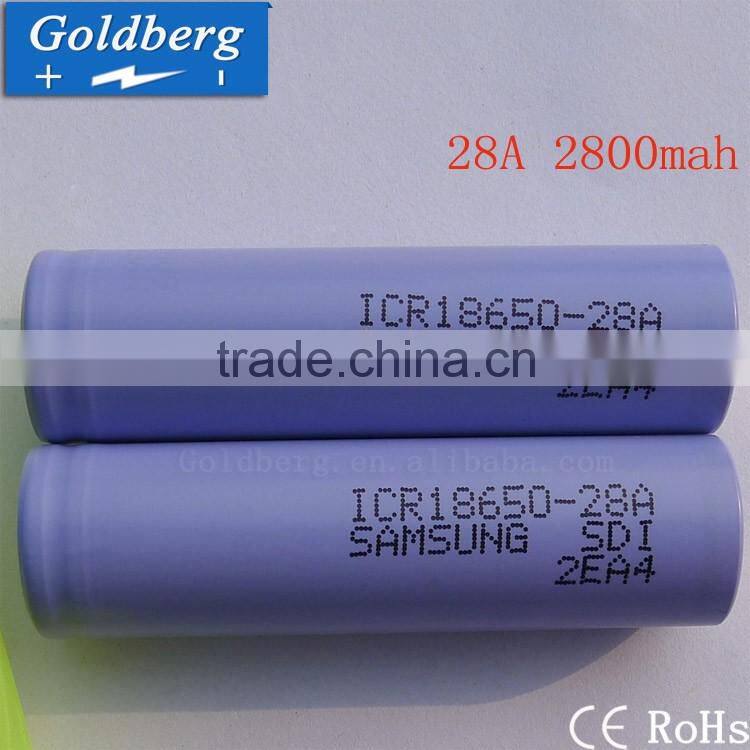 Light weight 100% new samsung 18650 battery ICR18650-28A 3.7V 2800mah for electrical tools