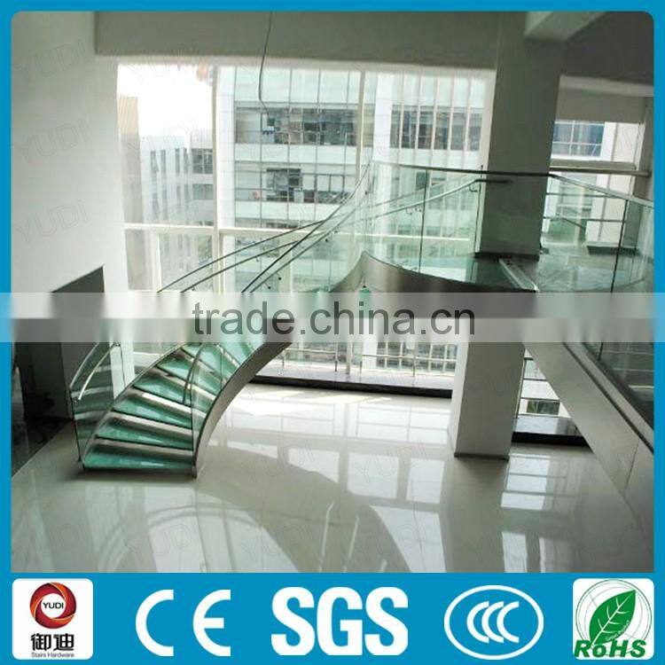 New arrival modern stainless steel glass curved staircase design