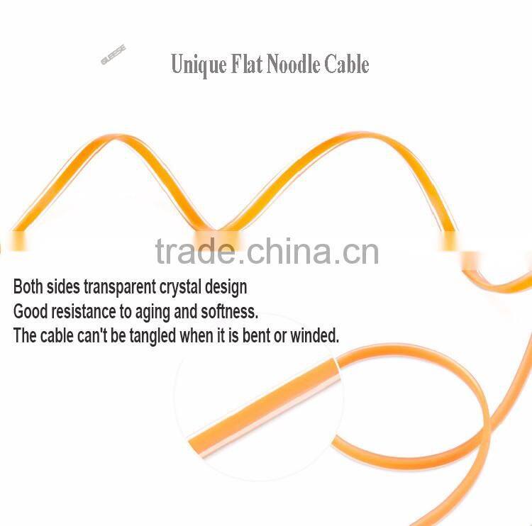 Gleese New Original 2 in 1 Micro USB Flat Cable 1M Data Sync Charging USB Cable For iphone 5S/ 6 Plus Samsung