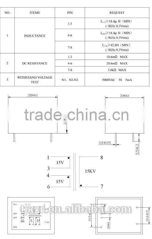 high voltage switching transformer with ROHS compliance, high frequency, output voltage up to 15000V