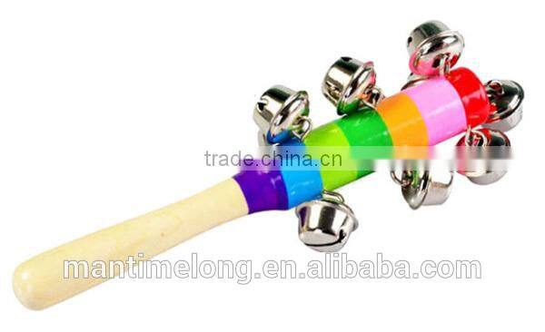 Baby Rainbow Toy Kid Pram Crib Handle Wooden Activity Bell Stick Shaker Rattle