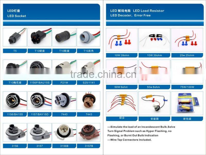 Most popular red bright high power COB car led t10 socket