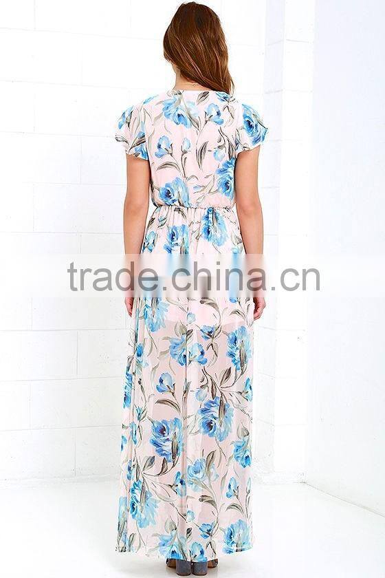 Best Selling Items Peach Pink Floral Print Maxi Dress