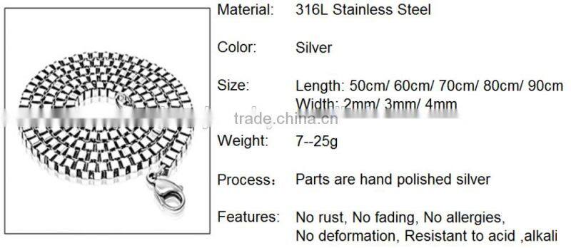 High Quality Hipster Stainless Steel Box Chain Necklace Wholesale
