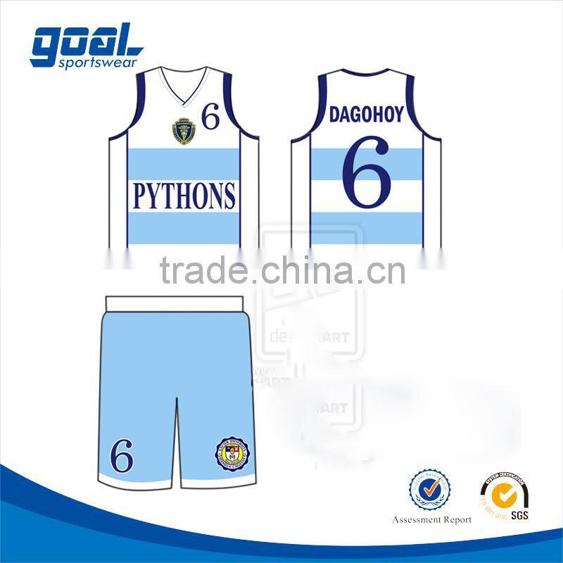 Pro breathable college sublimation printing basketball uniform design white