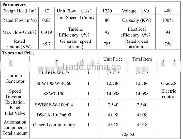 Mini Hydro turbine/100kw Francis turbine/ Hydropower plant