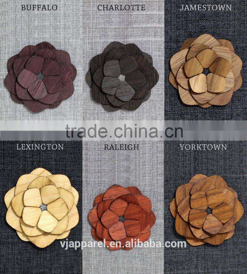 Fashion wholesale wooden antique flower lapel pin for wedding dress