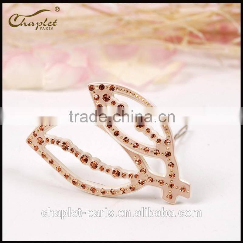 2015 newly leaf style hair accessories of rhinestone hairpin