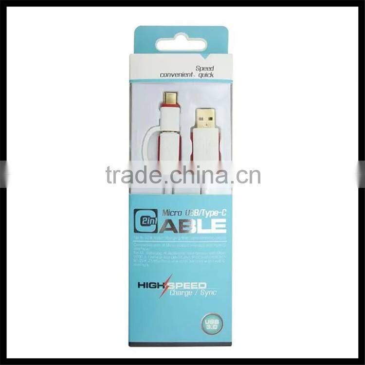 2016 Wholesale 2in1 Type C and Android fast charging mobile phone usb cable