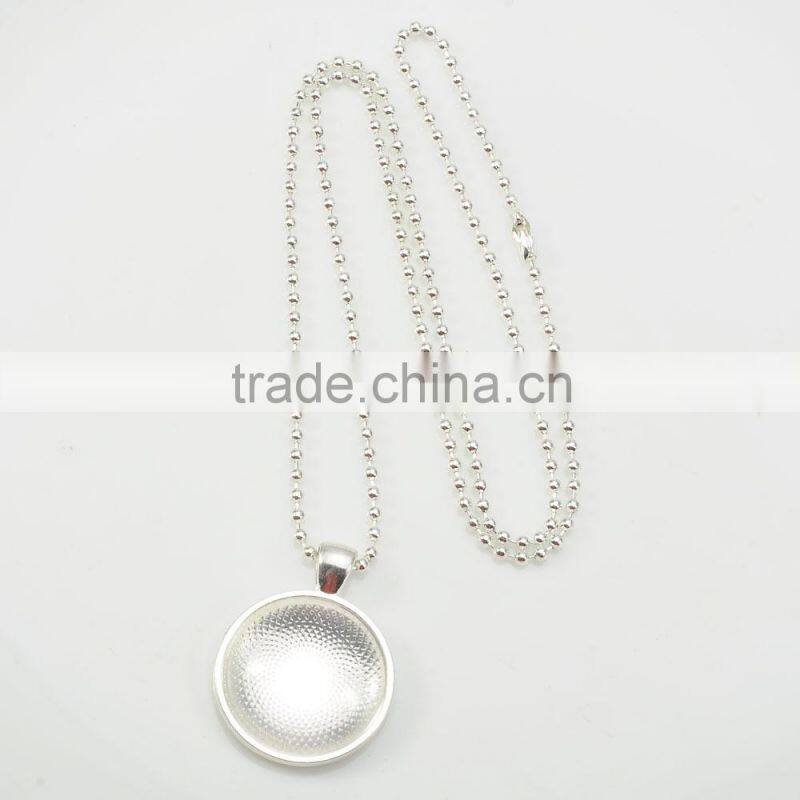 22*29mm New Arrival Fashion Bright Silver Bezel Cabochon round shaped Pendant Costume Necklace with Ball Chain
