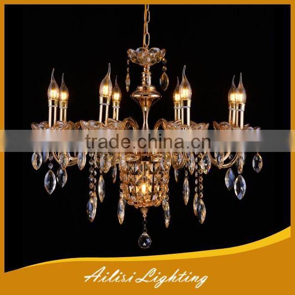 Vintage Luxury Large 9 Lights Gold Crystal Chandelier for Hotel Decoration
