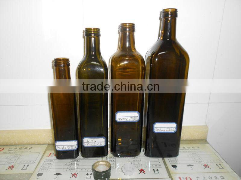 dark green square glass olive oil bottle 250ml, 500ml, 750ml and 1000ml