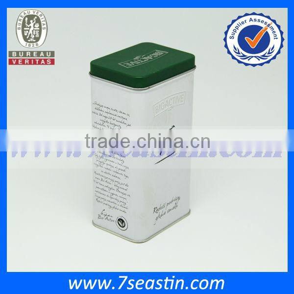 tin can for tea packaging with rectangle shape