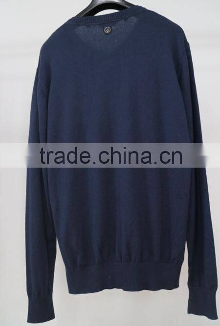 Men longsleeve basic v-neck ful cotton knit wear sweater for autumn winter/pullover /solid color/made in china