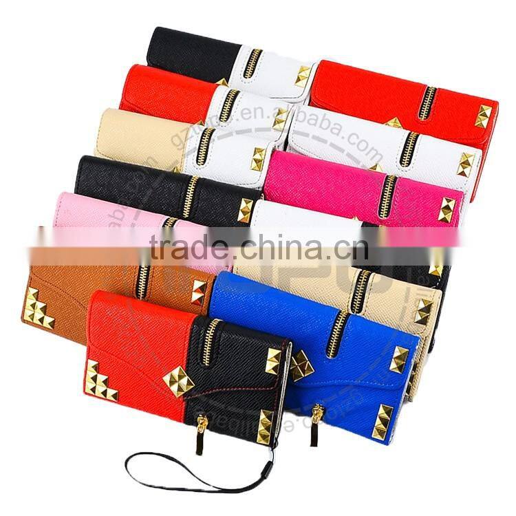 wholesale Rivet bling bling wallet case for iphone 6 leather voltage holster card zipper flip cover case for iphone 6s plus