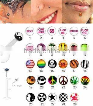 Hot sale push-in logo labret ring body piercing jewelry