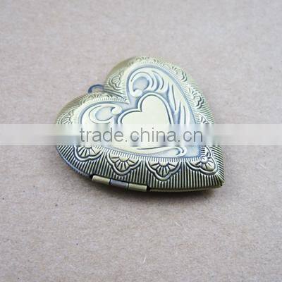 40mm big heart shape vintage style antique bronze brass flower photo locket pendant charm DIY supplies 1131007