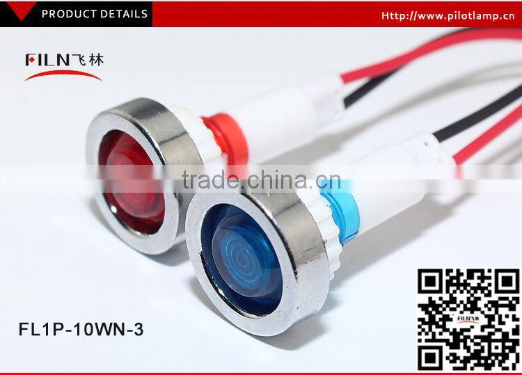 220VAC 10mm screw thread led indicator light with metal nut filn new product