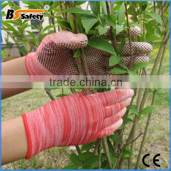 BSSAFETY china supplier cheap cotton knitted gardening glove safety points pvc