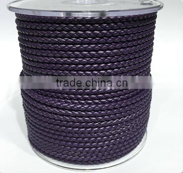 high quality folded edge braided genuine cow skin leather cord 3mm 4mm 5mm