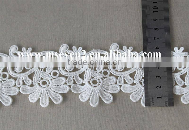 good price water solouble lace flower trim with 6cm in white polyester embroidery lace for dress