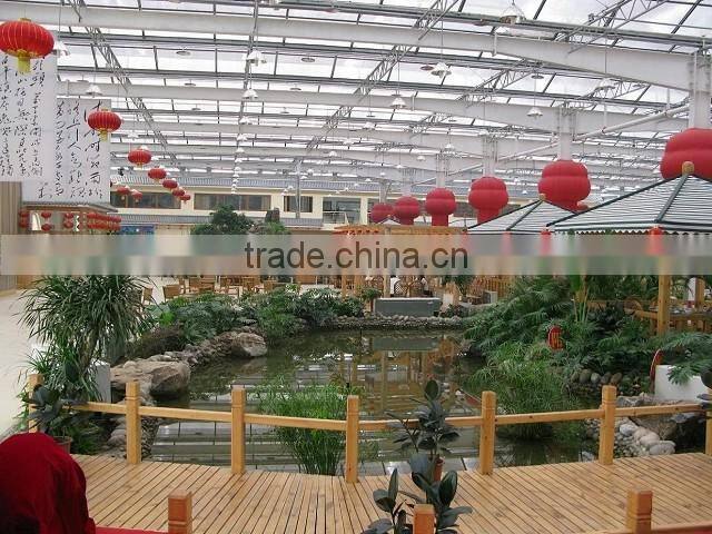 Large Garden Design Glass Covered Commercial Greenhouse For Vacational Village