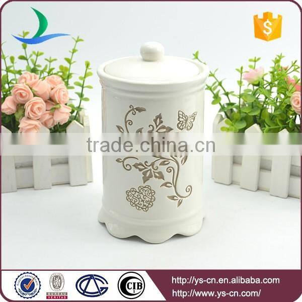 Houseware white ceramic salt jar with engraved