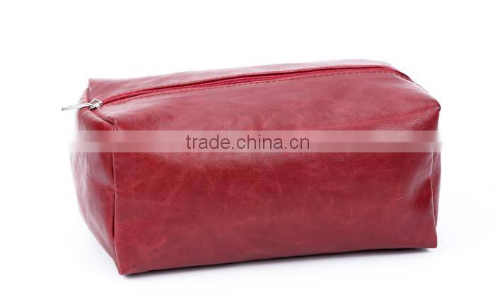 Red Leather Cosmetic Bags With Nylonl Zipper