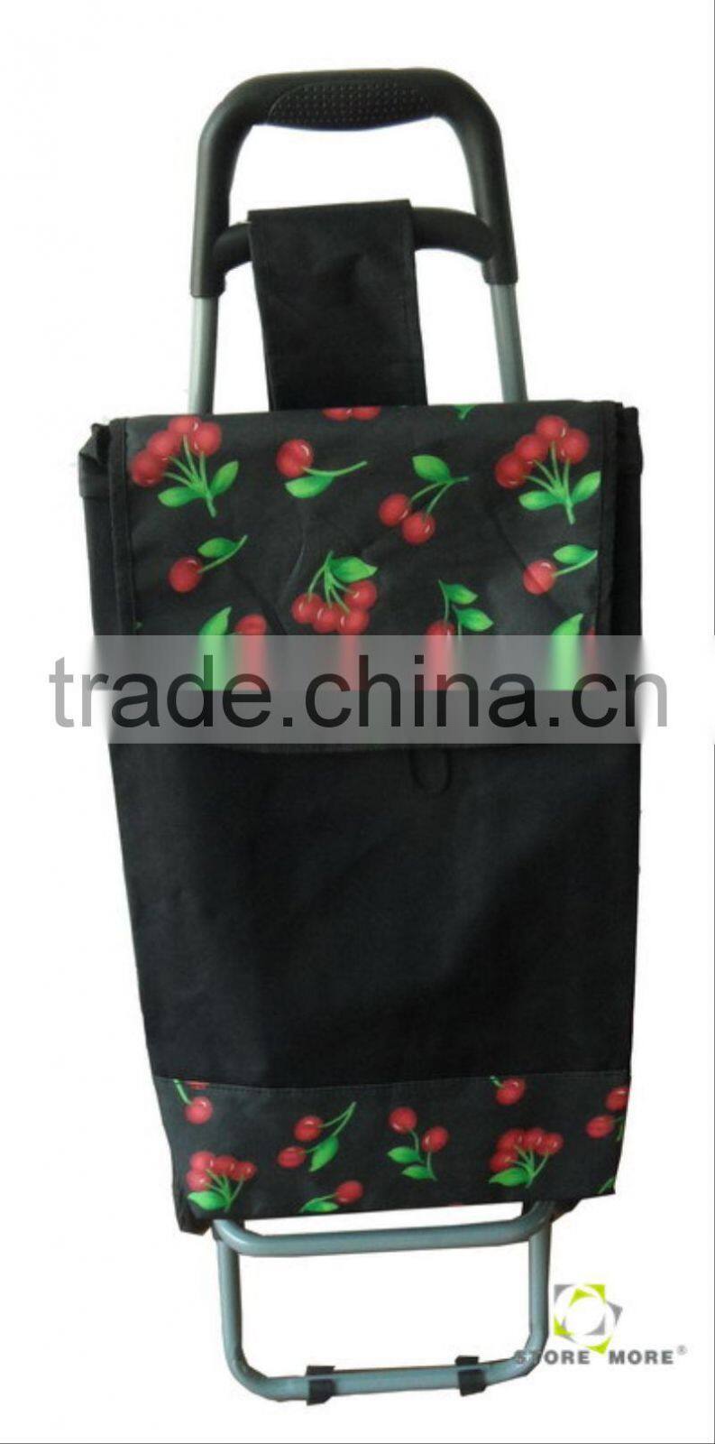 Cherry Printed Trolley For Home Use, Black