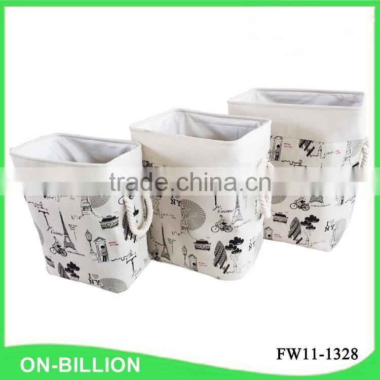 Set of 3 canvas flexible laundry basket with handles