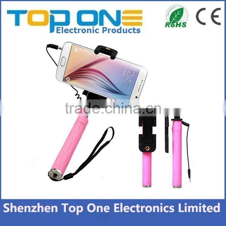 Wholesale colorful super mini size cable take pole selfie stick with cable for iphone and Android Smart phone