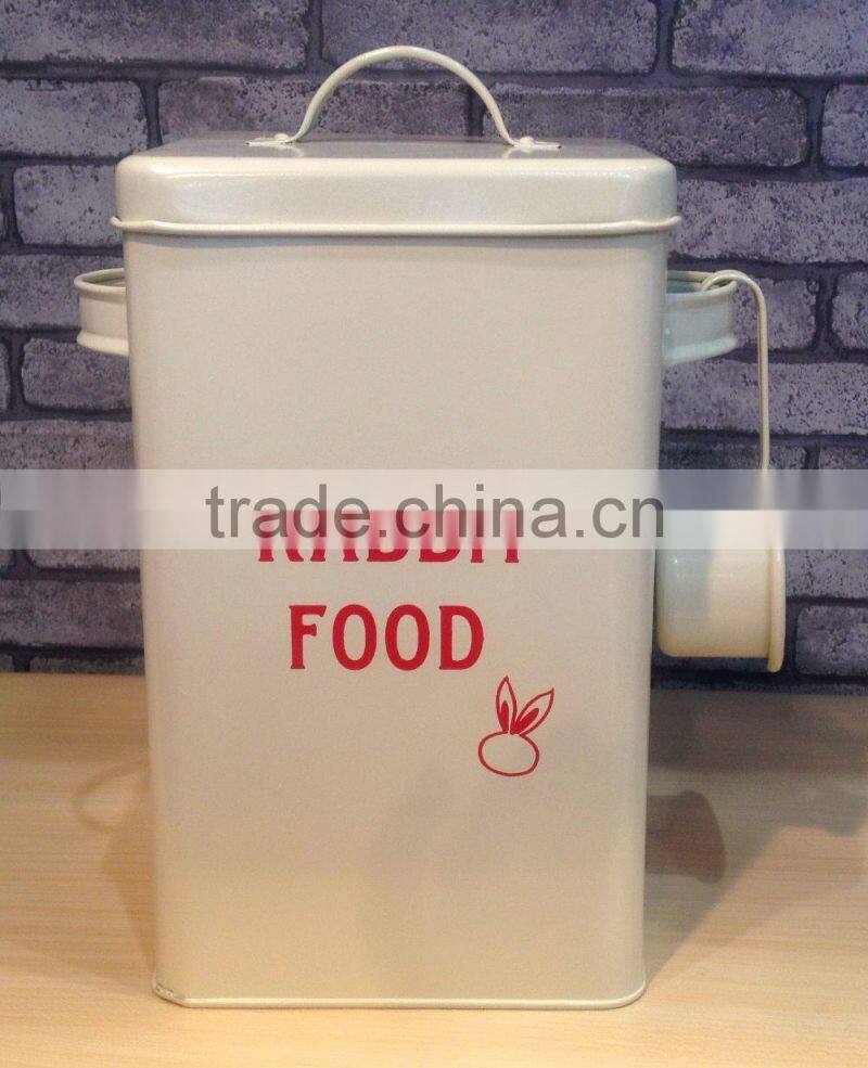 Rabbit Pet Food Storage Box Tin With Scoop