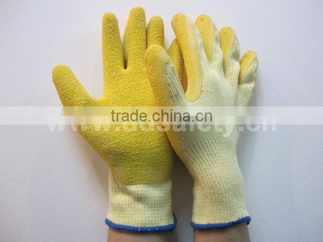 DDSAFETY 2017 Yellow Latex Coating Cotton Gloves Working Gloves With CE Quality