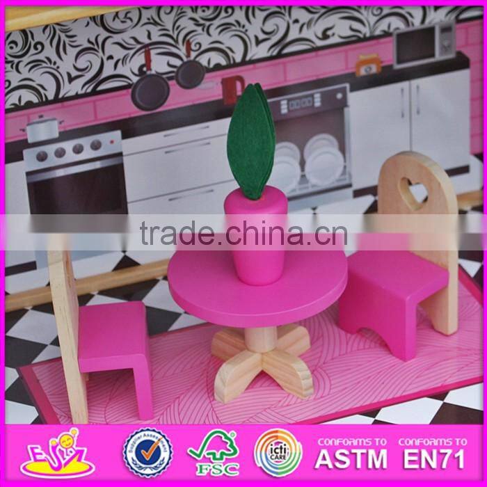 2016 new design children home play toy model wooden doll house kits W06A214
