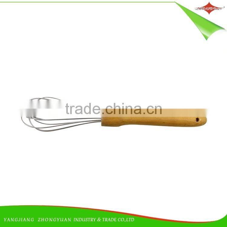 ZY-C1033 12 inch stainless steel head egg whisk wood handle egg beater