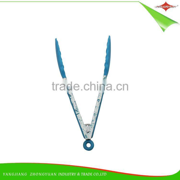 ZY-H2017 Stainless steel handle 9-inch silicone grilling food tong with handle