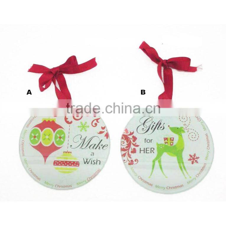 Deer christmas printed with wish saying two styles glass ornaments