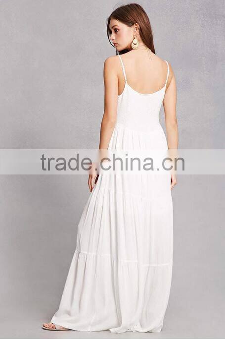 2017 Summer Latest Floral Embroidered Beach Dress Plunging Neckline Boho Maxi Dress HSd9209