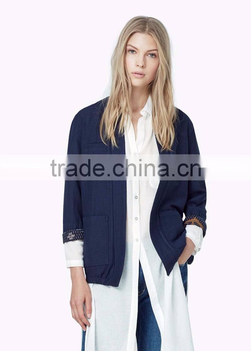 fashion welt pocket cotton jacket for women