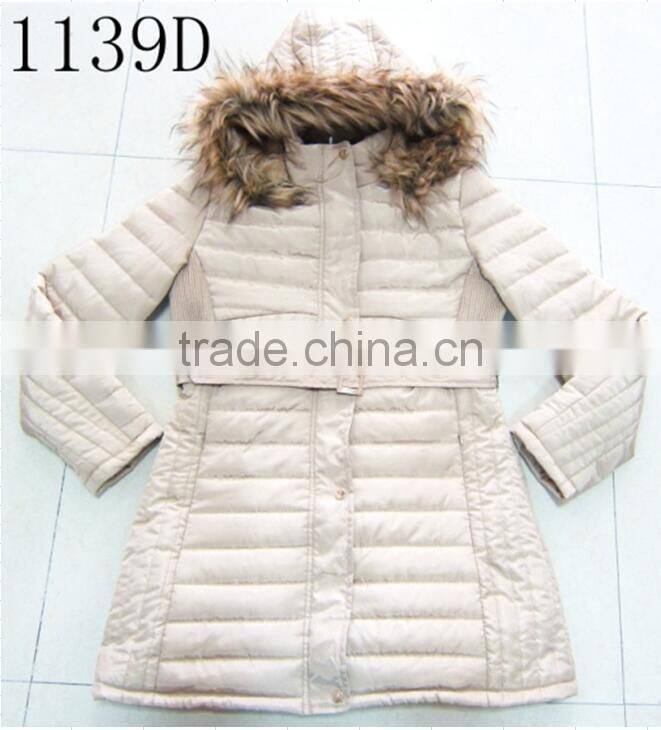 Fur lining long style jacket lady winter coat with hood
