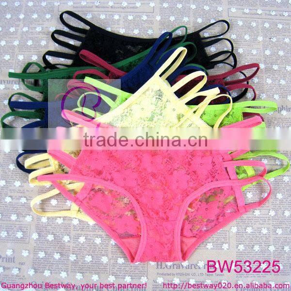 Womens hot sexy string underwear low waist sexy see through full lace variour colorful fashion lingerie with strip for wholesale