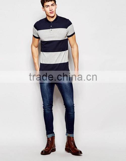 Factory wholesale 100% cotton jersey wide stripe men polo shirt custom your own logo