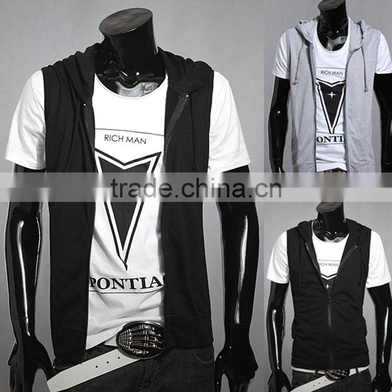 blank Waistcoat Zipper Hoodies Sports Sweatshirt plain cotton gray black 2 Colors