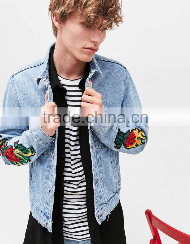 2017 custom high quality embroidered denim jacket,jean jacket men denim