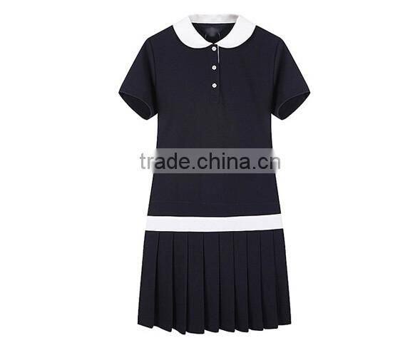 2016 OEM black girls school uniform fabric for sports dress model polo dress