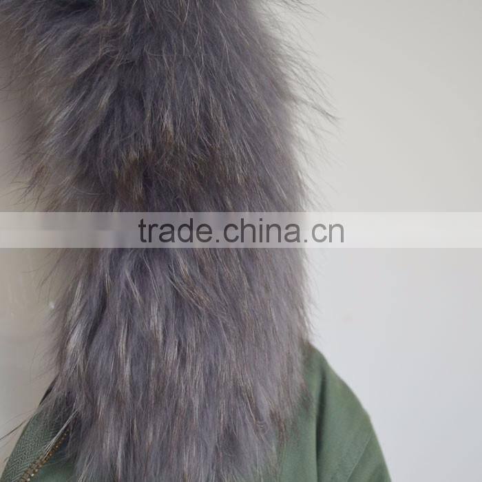 Myfur Customized Army Green Shell Parka Coat with Real Fur Hooded Faux Fur Lining